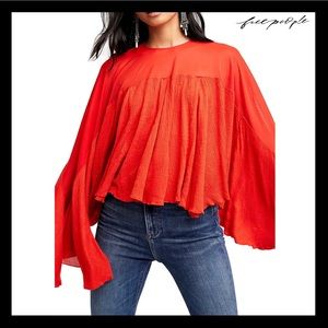 NEW FREE PEOPLE FLARED SLEEVE DRAPED BLOUSE